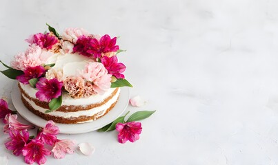 Naklejka premium Mothers Day cake with flowers, for celebrations, with copy space