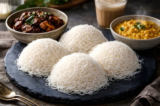 Authentic White String Hopper Breakfast with Chickpea Curry and Tea