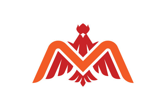 Letter M Eagle Logo Icon Design. Abstract Strong Phoenix Bird Concept Symbol for Logistics, Aviation, Security, and Sport Team Brand Identity Logo