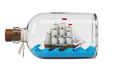 Sailing Ship in a Bottle with Waves