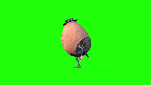 Cartoon egg or funny toy with cap green screen or chroma key video clip motion background motion