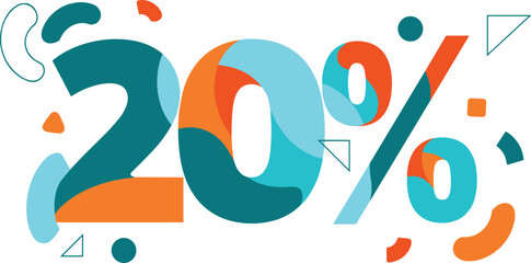 Twenty percent discount sale design, colorful percentage symbol illustration, promotional offer graphic, modern marketing banner, shopping deal concept