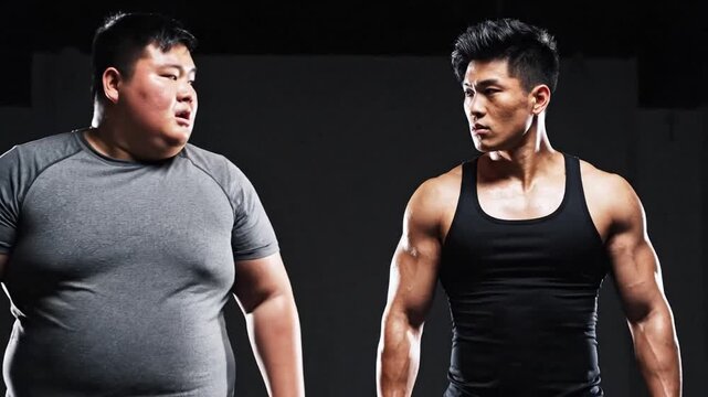 Cinematic anterior perspective capturing the visual contrast between obesity and wellness, highlighting body health, metabolism, and lifestyle choices in a detailed 4K slow motion sequence.