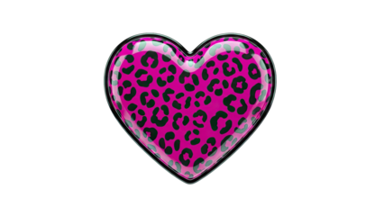 Pink Leopard Print Heart with Black Outline