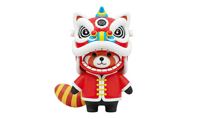 Red Panda in Chinese Lion Dance Costume