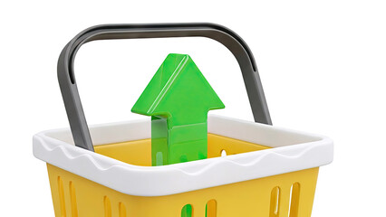 Shopping basket with green up arrow