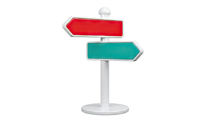 Two Directional Signposts: Red and Teal Arrows on White Pole
