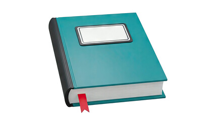 Turquoise Hardcover Book with Red Bookmark and Blank Label