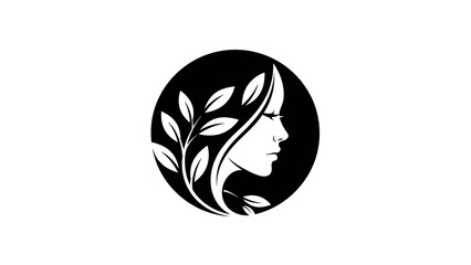 Naklejka premium Elegant Woman Profile with Natural Leaf Elements Logo Design.
