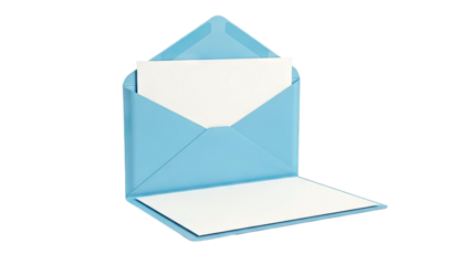 Open blue envelope with blank white paper