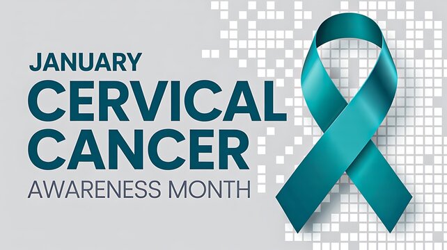 January cervical cancer awareness month with teal ribbon background