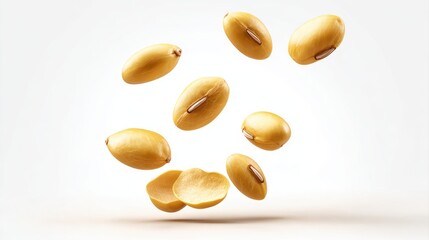 Soybeans levitate isolated on a white background.