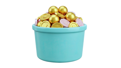 Bucket of Gold and Pink Coins