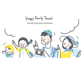 楽しい家族旅行のフレーム　カラフルでお洒落な手描きの人物イラスト