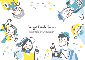 楽しい家族旅行　カラフルでお洒落な手描きの人物イラスト