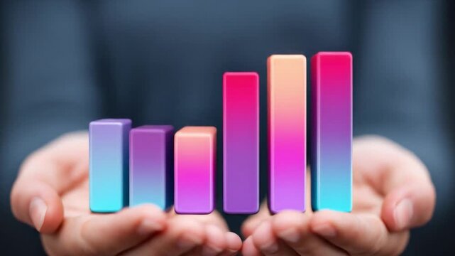 Hands presenting colorful bar graph representing business growth