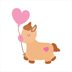 Hand-painted illustration, cute horse for Valentine's Day, birthday, Year of the Horse celebration.