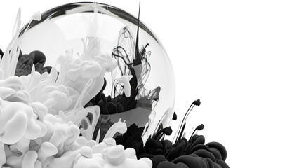Black and White Ink Droplets in Glass Sphere