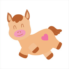 Hand-painted illustration, cute horse for Valentine's Day, birthday, Year of the Horse celebration.