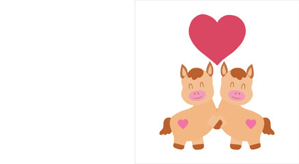Hand-painted illustration, cute horse for Valentine's Day, birthday, Year of the Horse celebration.
