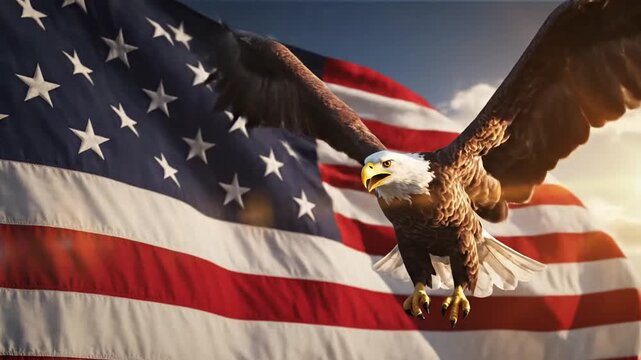 Cinematic slow visual of United States global dominance and superpower influence with majestic waving flag symbolizing patriotic leadership authority and international power.