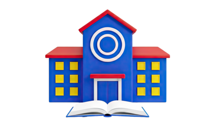 Cartoon School Building with Open Book