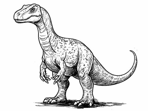 Abelisaurus Dinosaur Coloring Page Line Art Illustration - Isolated on White