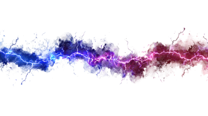 Vibrant multicolored lightning bolts on transparent background with electric blue purple pink hues