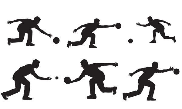 Man playing bocce ball, silhouette, action sequence.