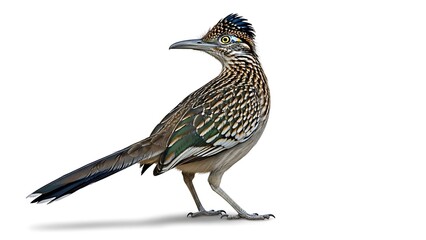 Fototapeta premium Majestic Greater Roadrunner (Geococcyx californianus) Bird Isolated on Pure White Background - Detailed Profile Wildlife Cutout of Fast Desert Runner Species
