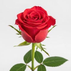Naklejka premium Single red rose with dewy petals