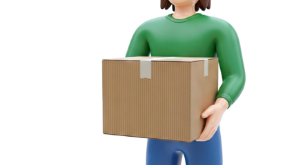 3D Character Holding a Cardboard Box