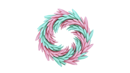 Circular arrangement of pastel pink and green petal-like shapes