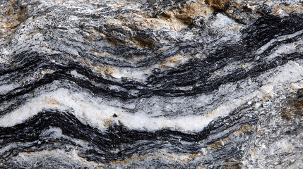 Naklejka premium Close-up of Gneiss Rock Texture with Black and White Bands