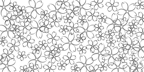 様々な大きさの黒い桜の花柄の背景素材イラスト