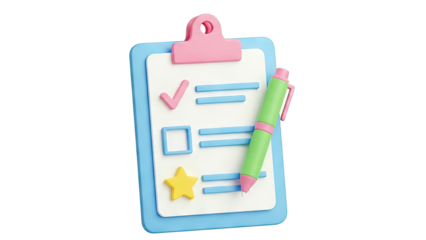 3D Checklist with Pen and Star Icon