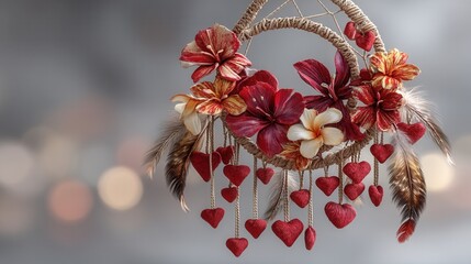 Valentine's day. valentine decoration heart wreath day in tropical concept romance hanging flower feather craft love