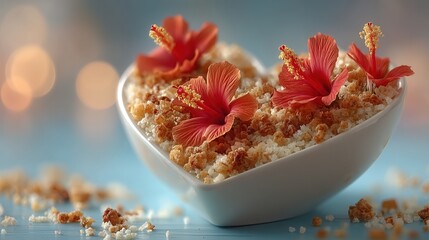 Valentine's day. valentine day in tropical concept heart bowl hibiscus flower spa salt romantic holiday relaxation love serene decor beauty