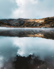 Still Mountain Lake Reflection Minimalist Nature Background