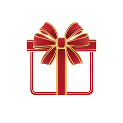 Festive red ribbon gift box with glowing outline isolated on transparent background