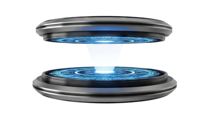 Futuristic Teleportation Pods with Blue Energy Beam