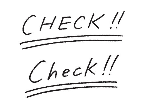勢いのある筆致で描かれた「CHECK!!」の手書き文字 雑誌風の見出しや注目ポイントに最適なロゴ素材