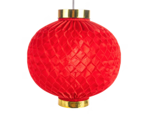 Red silk lantern with honeycomb design, isolated on white background