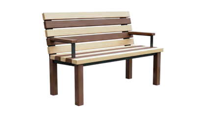Modern Wooden Park Bench with Striped Slats and Armrests