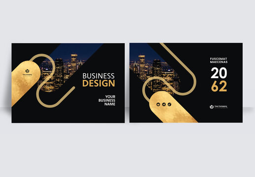 Luxury Modern Corporate Business brochure layout &ndash;  Geometric Book Cover Landscape Template  gold and black