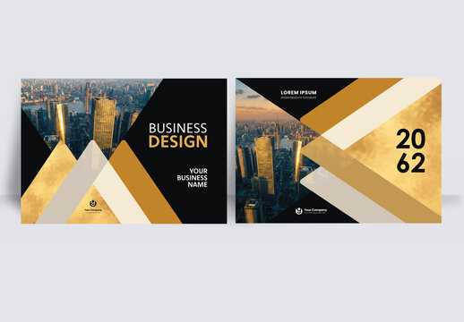 Luxury Modern Corporate Business brochure layout &ndash;  Geometric Book Cover Landscape Template  gold and black