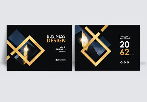 Luxury Modern Corporate Business brochure layout &ndash;  Geometric Book Cover Landscape Template  gold and black