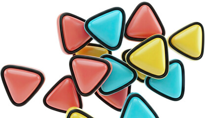 Pile of colorful triangular buttons with black borders