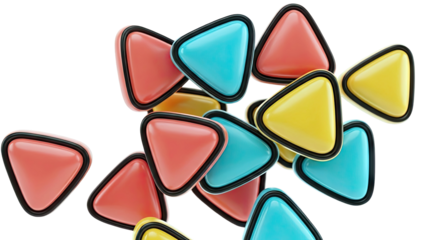 Pile of colorful triangular buttons with black borders