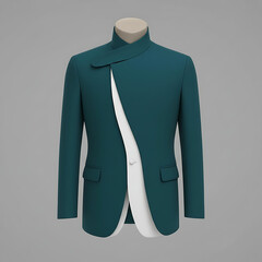 Modern Futuristic Teal and White Asymmetric Suit Jacket